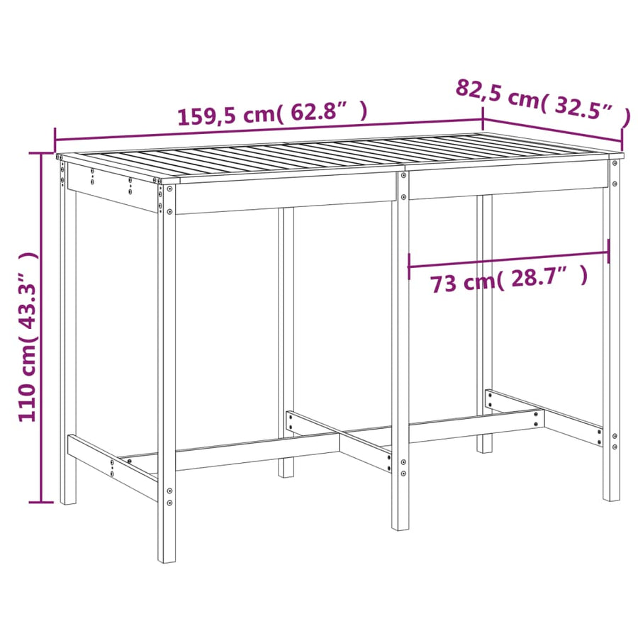 Tuintafel 59,5X82,5X0 Cm Massief Grenenhout 159.5 x 82.5 x 110 cm Natuurlijk grenenhout