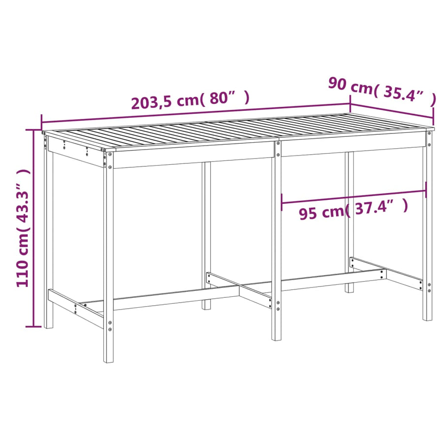 Tuintafel 203,5X90X0 Cm Massief Grenenhout Honingbruin 203.5 x 90 x 110 cm Honingbruin grenenhout