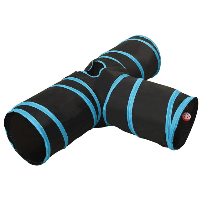 Kattentunnel 90 Cm Polyester Zwart En Blauw 3-voudig