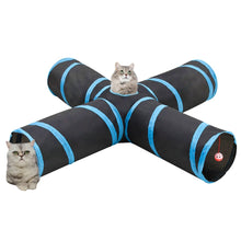 Kattentunnel 4-voudig 132 cm polyester zwart en blauw