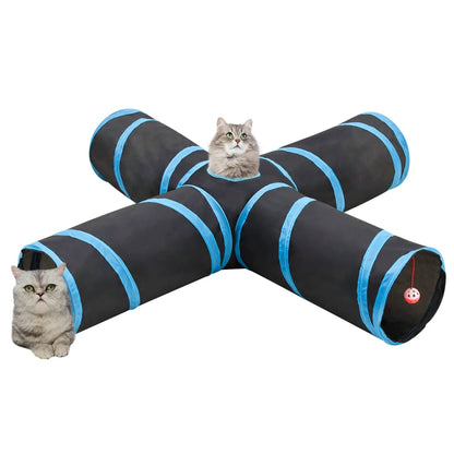 Kattentunnel 4-voudig 132 cm polyester zwart en blauw