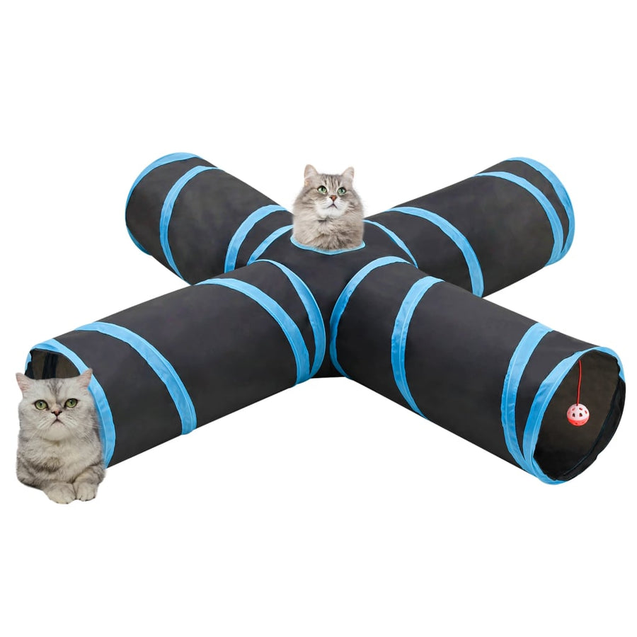Kattentunnel 4-voudig 132 cm polyester zwart en blauw