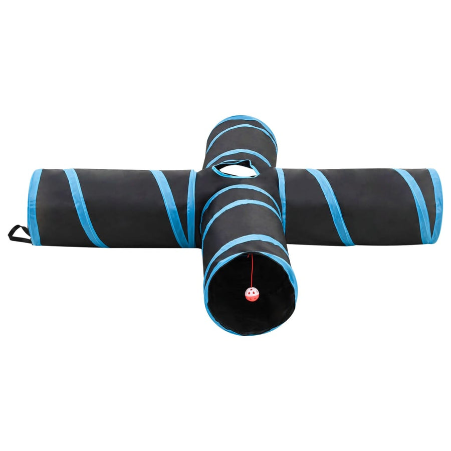 Kattentunnel 4-voudig 132 cm polyester zwart en blauw