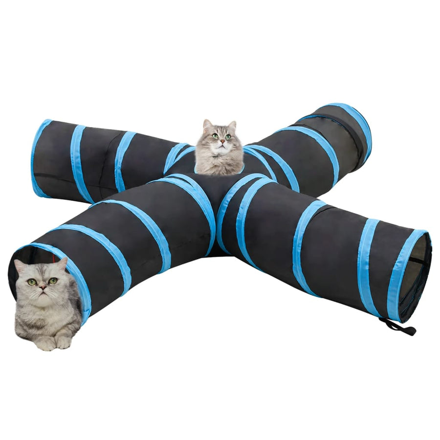 Kattentunnel 4-voudig 25 cm polyester zwart en blauw