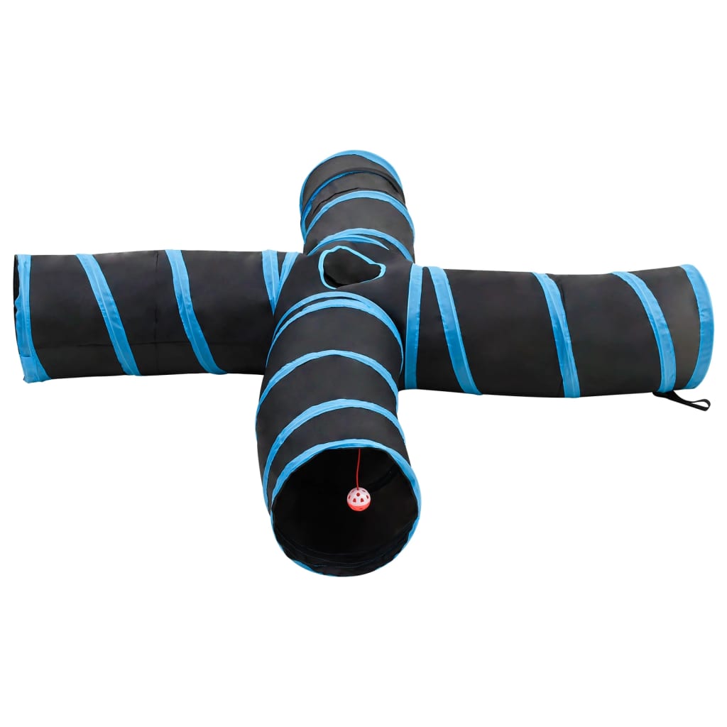 Kattentunnel 4-voudig 25 cm polyester zwart en blauw