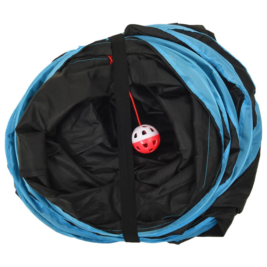 Kattentunnel 4-voudig 25 cm polyester zwart en blauw