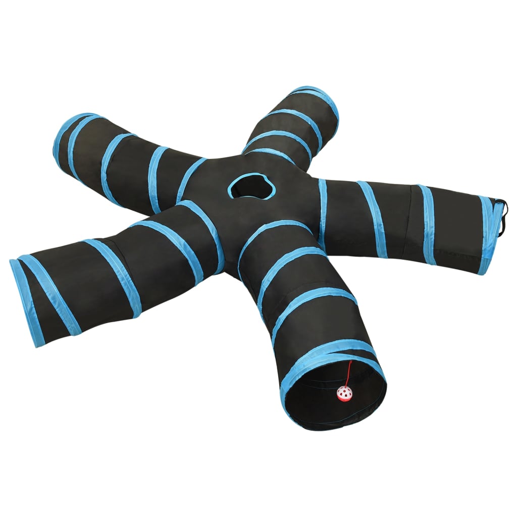 Kattentunnel 5-voudig 25 cm polyester zwart en blauw