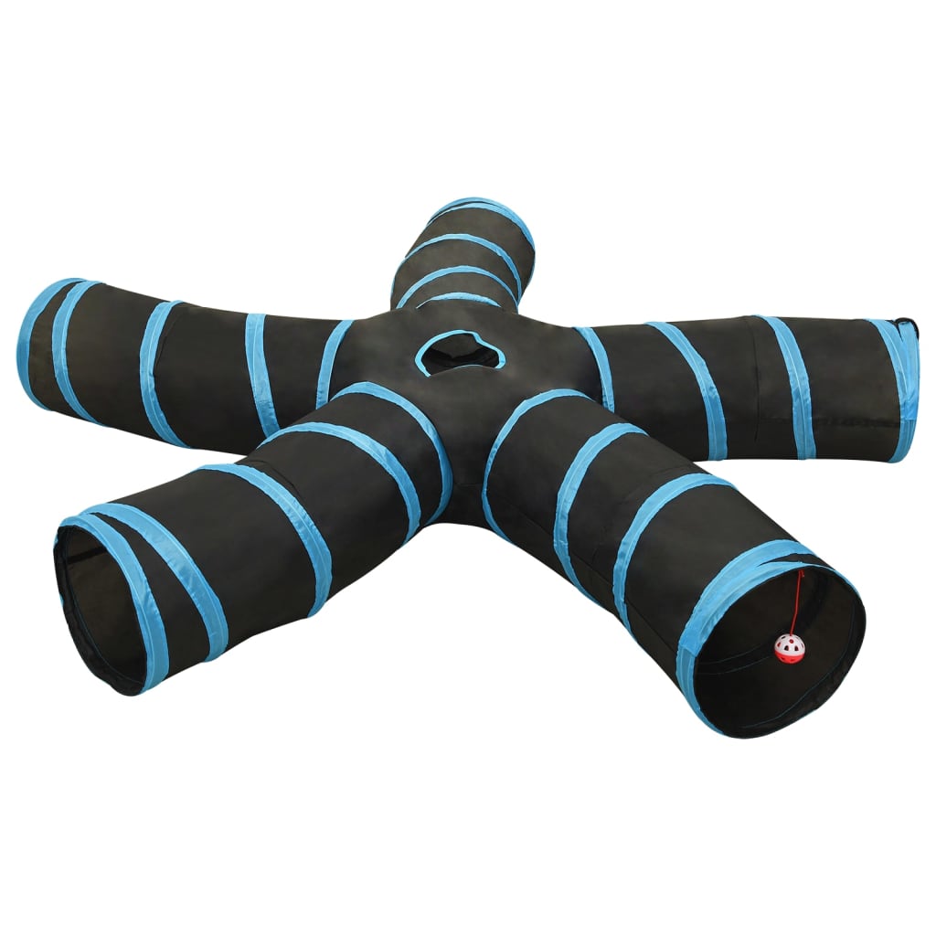 Kattentunnel 5-voudig 25 cm polyester zwart en blauw