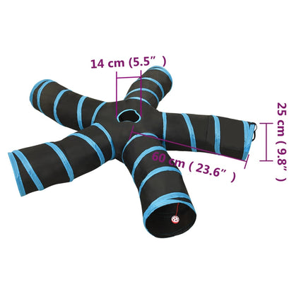 Kattentunnel 5-voudig 25 cm polyester zwart en blauw