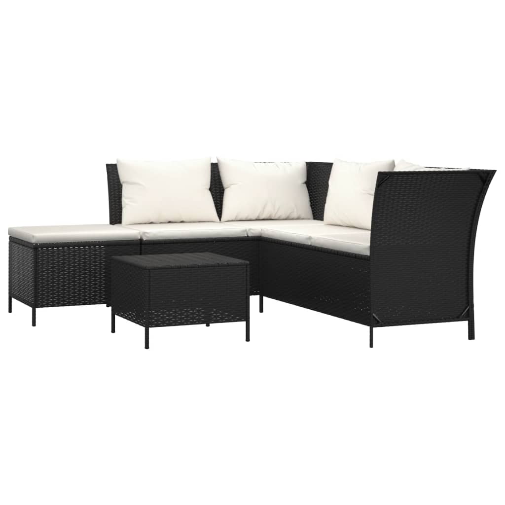 -Delige Loungeset Met Kussens Poly Rattan 4 Zwart