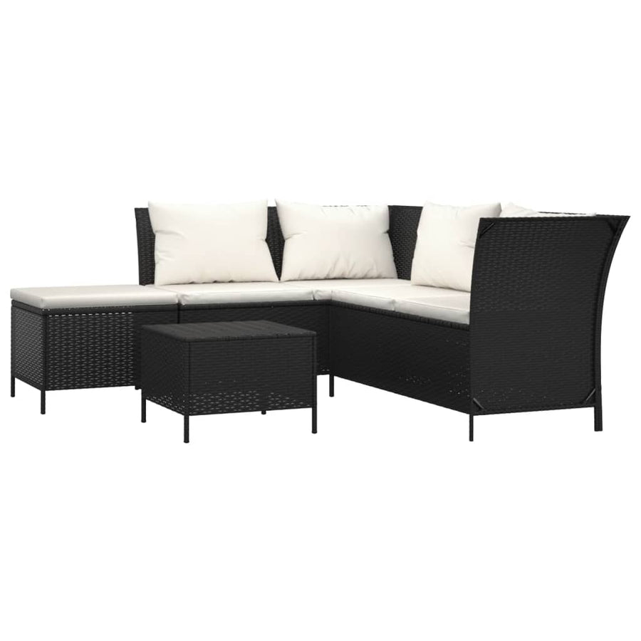 -Delige Loungeset Met Kussens Poly Rattan 4 Zwart