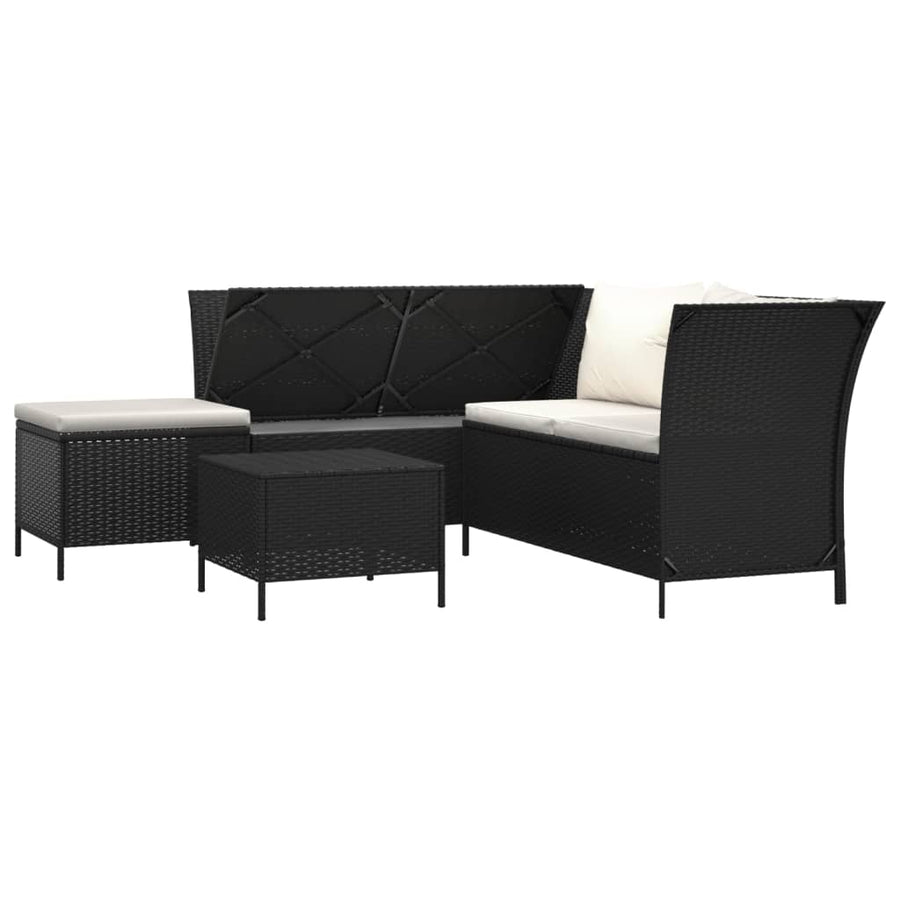 -Delige Loungeset Met Kussens Poly Rattan 4 Zwart