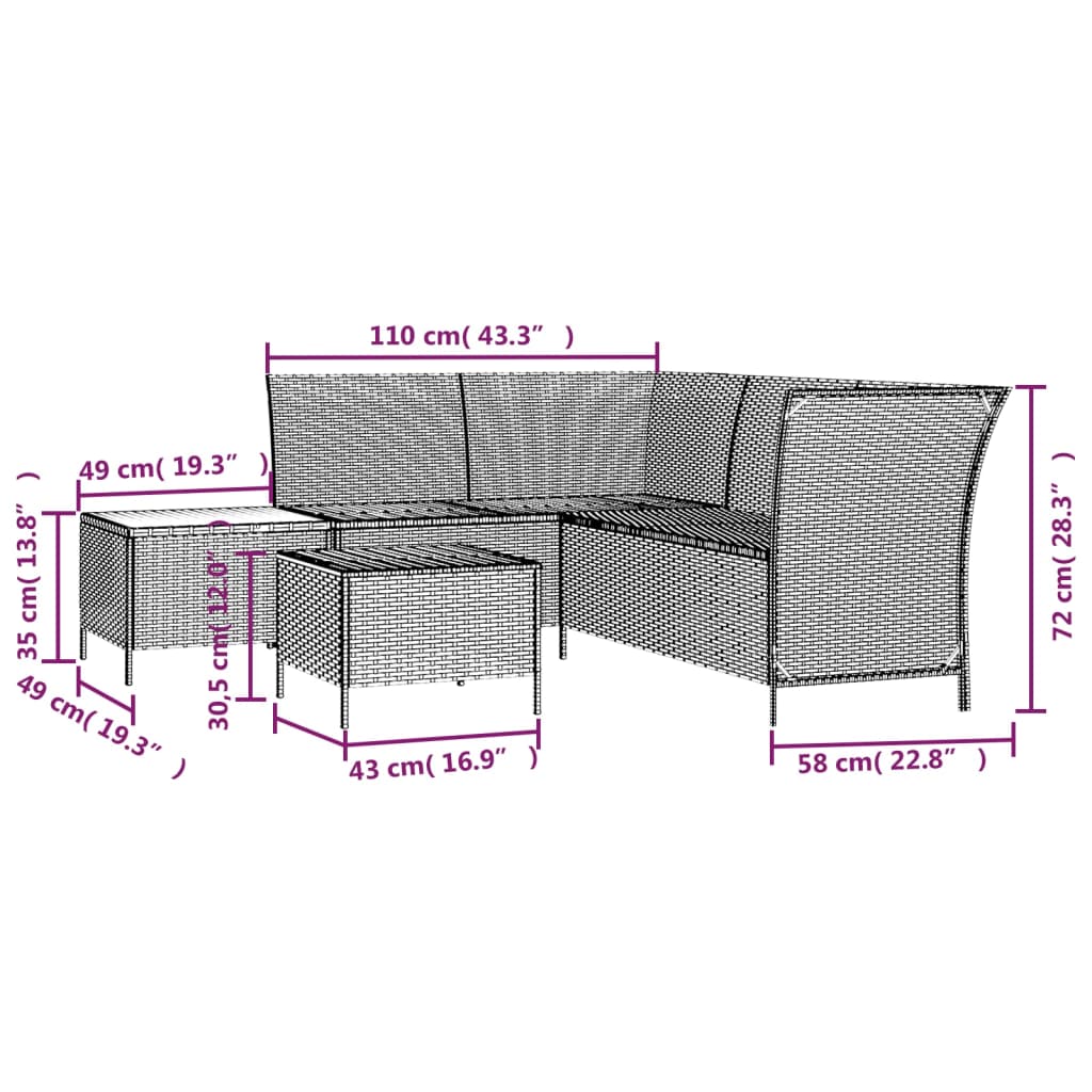 -Delige Loungeset Met Kussens Poly Rattan 4 Zwart