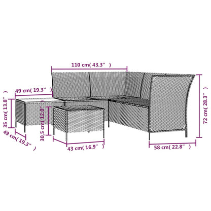 -Delige Loungeset Met Kussens Poly Rattan 4 Zwart