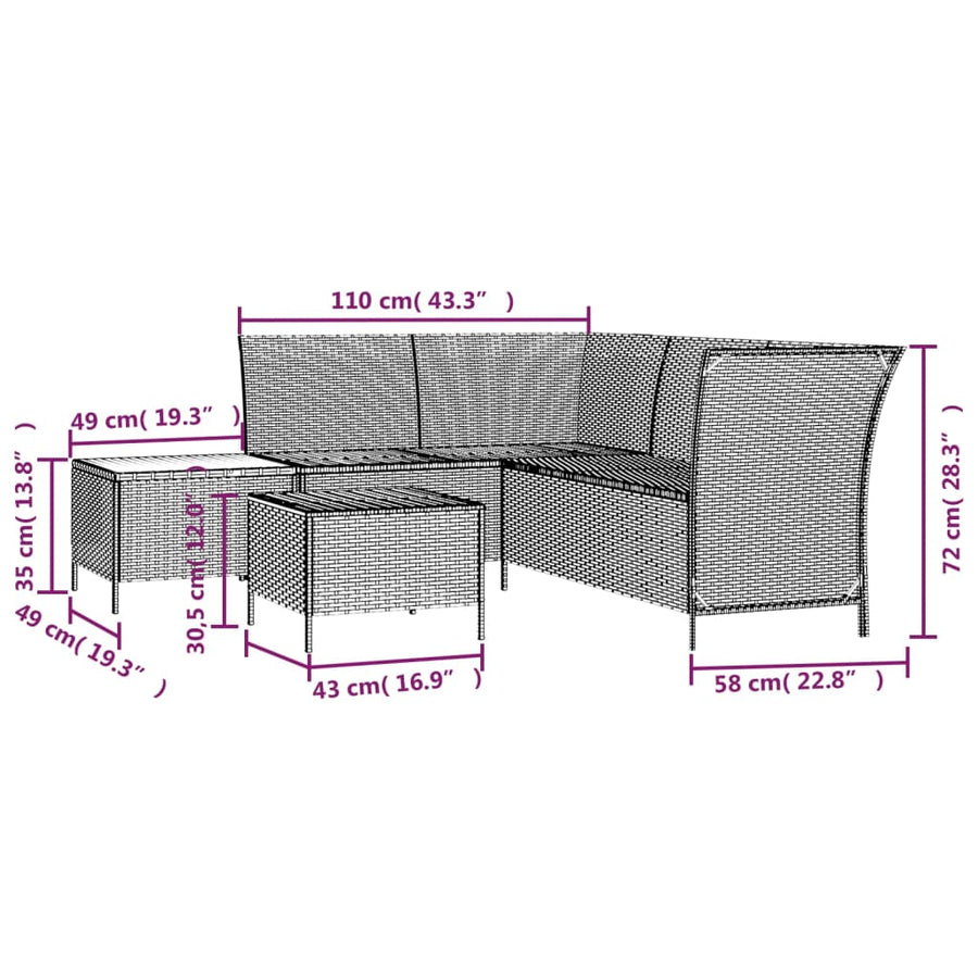 -Delige Loungeset Met Kussens Poly Rattan 4 Zwart