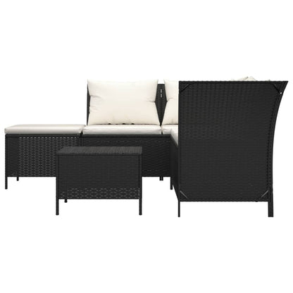 -Delige Loungeset Met Kussens Poly Rattan 4 Zwart