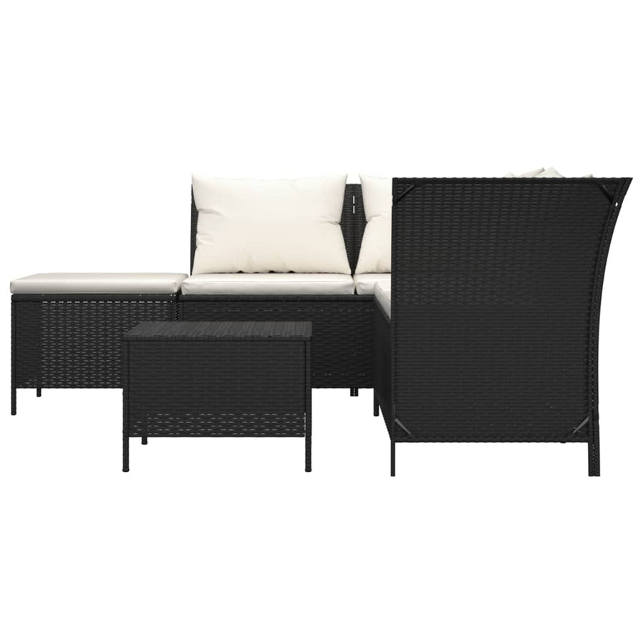 -Delige Loungeset Met Kussens Poly Rattan 4 Zwart