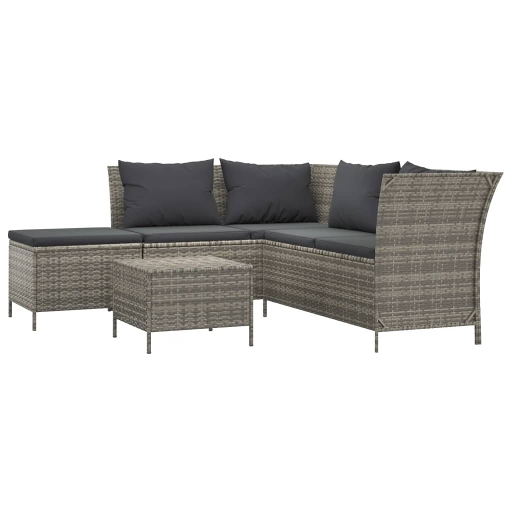 -Delige Loungeset Met Kussens Poly Rattan 4 Grijs