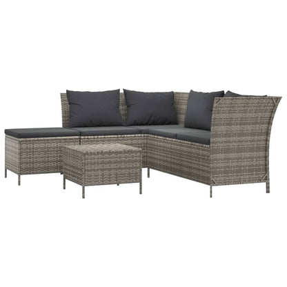 -Delige Loungeset Met Kussens Poly Rattan 4 Grijs