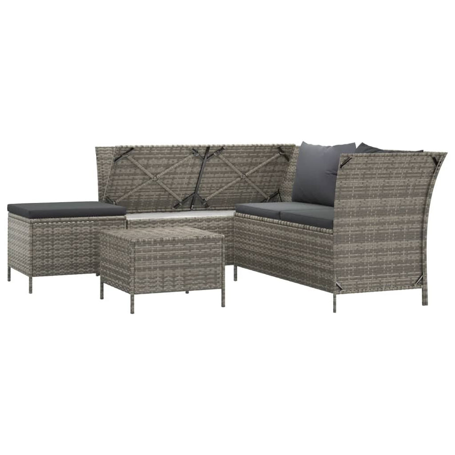 -Delige Loungeset Met Kussens Poly Rattan 4 Grijs