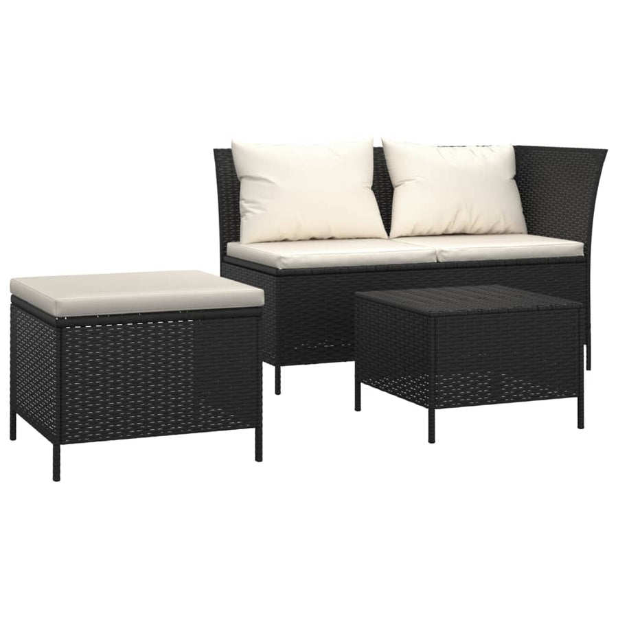 -Delige Loungeset Met Kussens Poly Rattan 3 Zwart