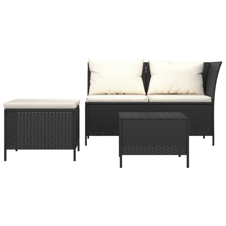 -Delige Loungeset Met Kussens Poly Rattan 3 Zwart