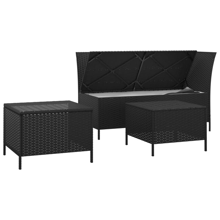 -Delige Loungeset Met Kussens Poly Rattan 3 Zwart