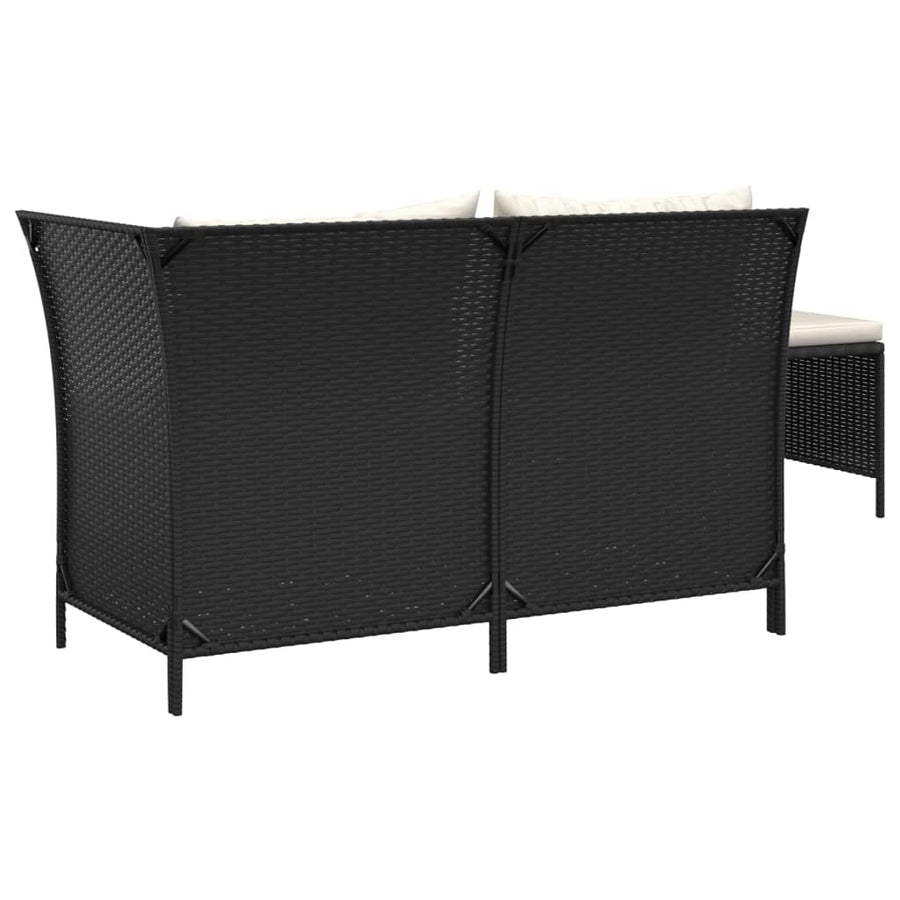 -Delige Loungeset Met Kussens Poly Rattan 3 Zwart