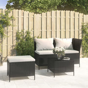 Loungeset poly rattan 3-delig zwart