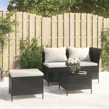 -Delige Loungeset Met Kussens Poly Rattan 3 Zwart