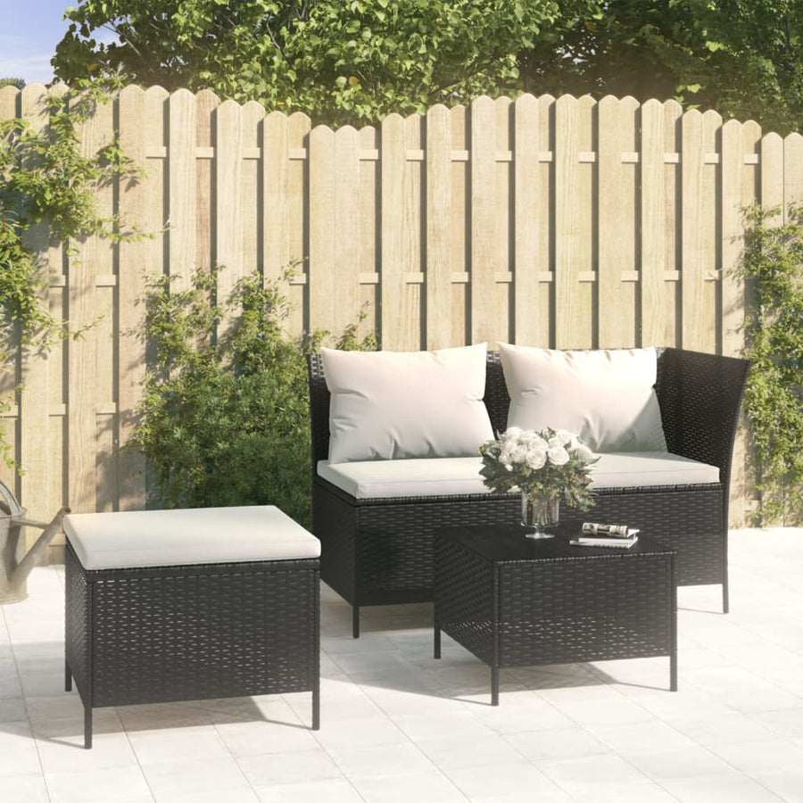 -Delige Loungeset Met Kussens Poly Rattan 3 Zwart