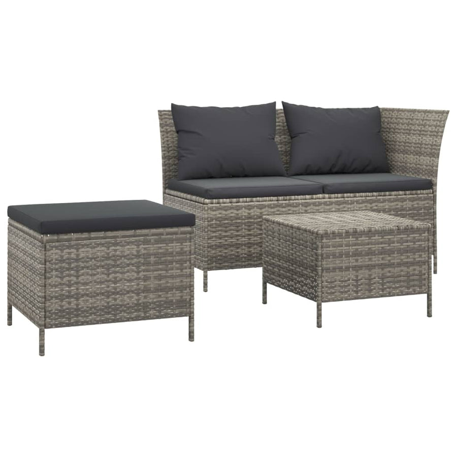 -Delige Loungeset Met Kussens Poly Rattan 3 Grijs