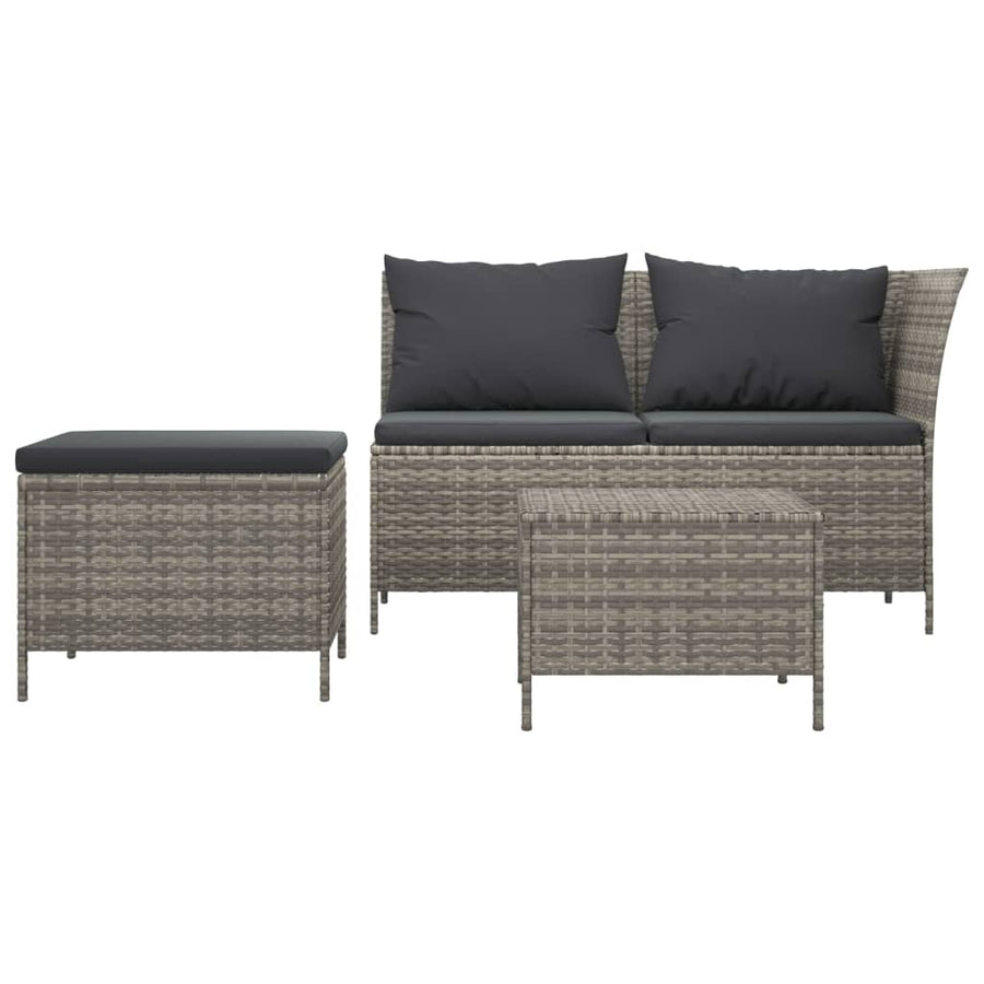 -Delige Loungeset Met Kussens Poly Rattan 3 Grijs