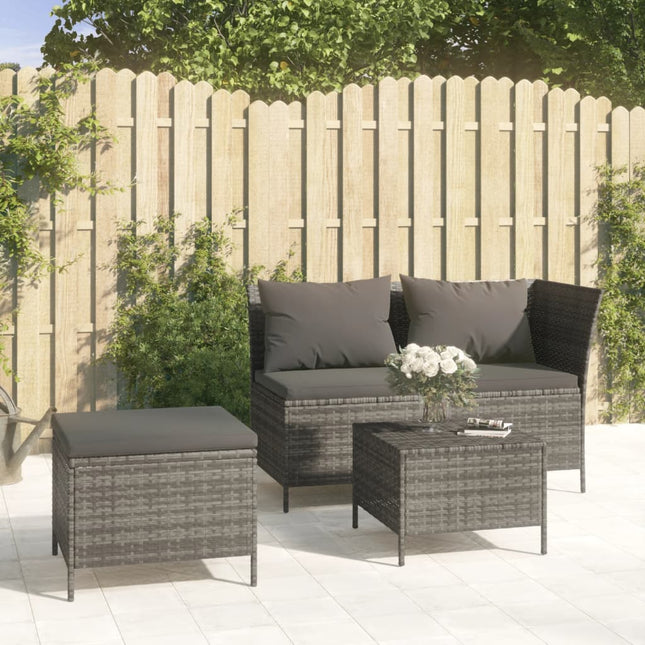 -Delige Loungeset Met Kussens Poly Rattan 3 Grijs