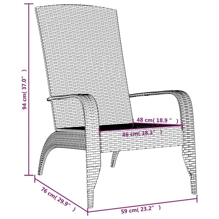 Tuinstoel Adirondack Poly Rattan Zwart