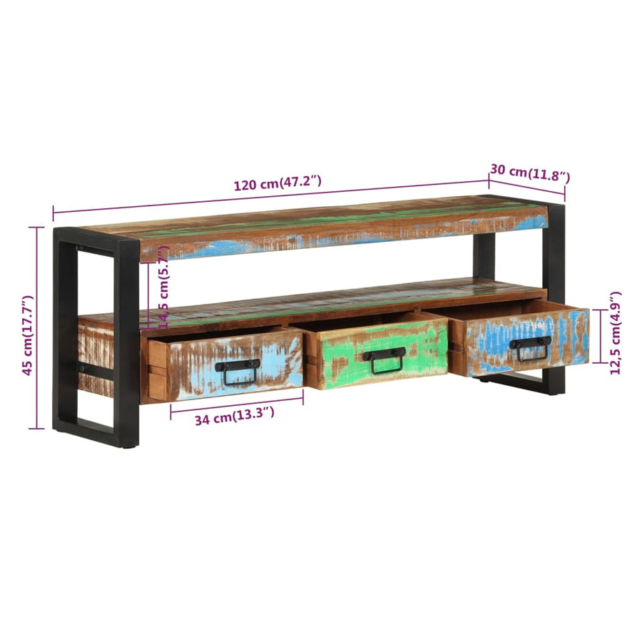 Tv-Meubel 120 x 30 x 45 cm massief gerecycled hout
