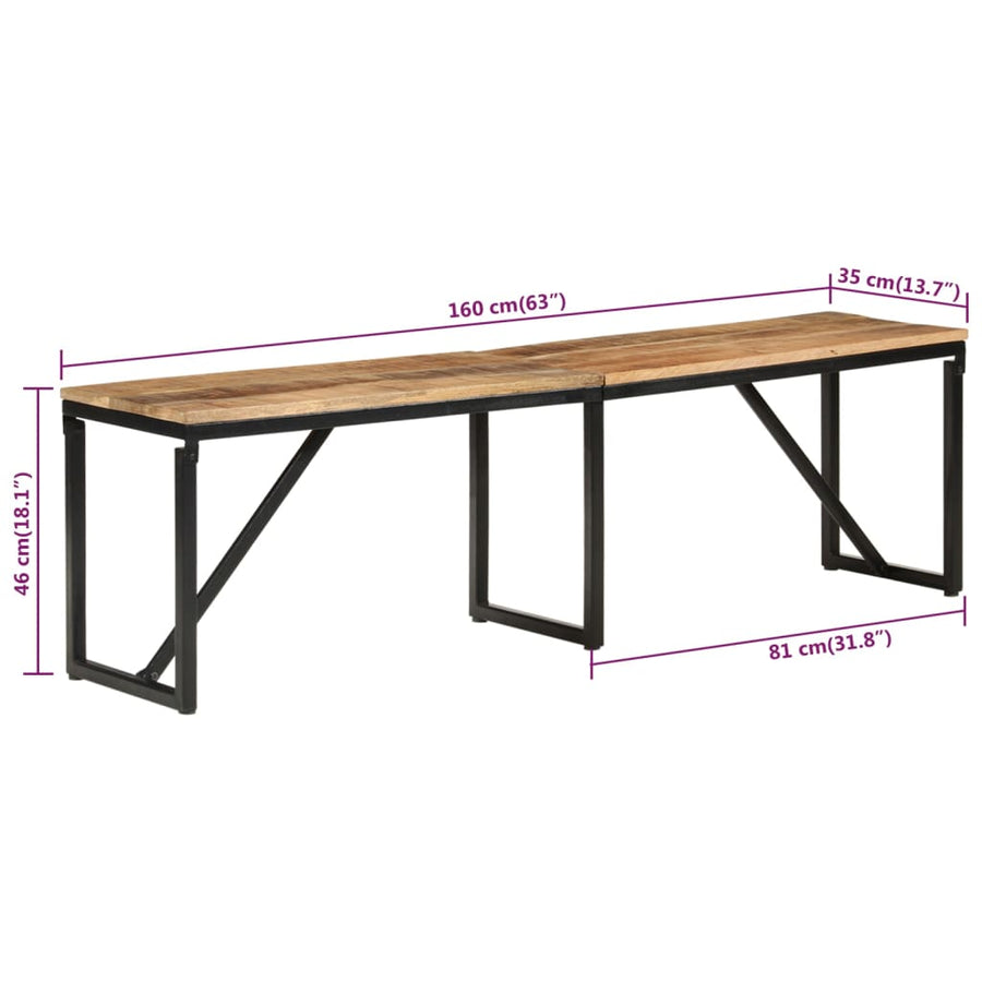 Bankje 160x35x46 cm massief mangohout 160 x 35 x 46 cm Bruin
