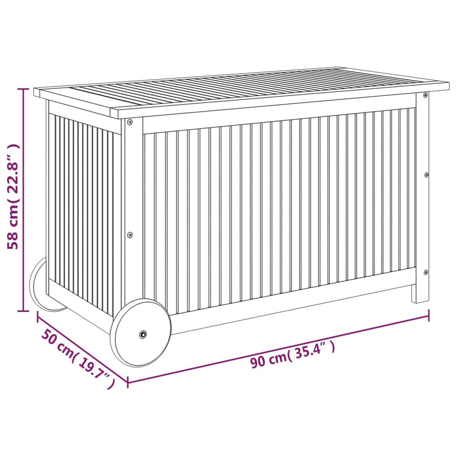 Tuinbox met wieltjes 90x50x58 cm massief acaciahout 90 x 50 x 58 cm