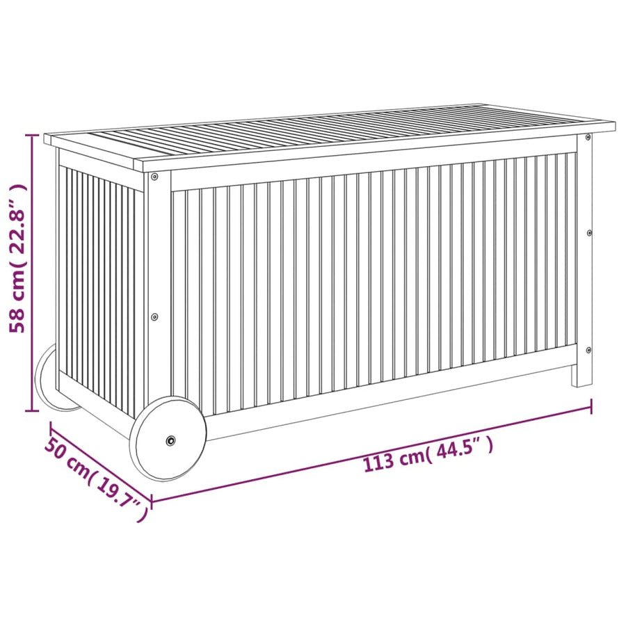 Tuinbox Met Wieltjes Massief Acaciahout 113 x 50 x 58 cm