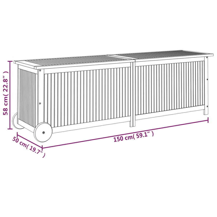 Tuinbox Met Wieltjes Massief Acaciahout 150 x 50 x 58 cm