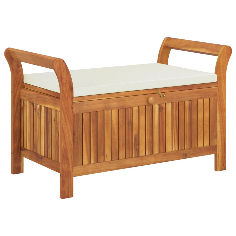 Tuinopbergbank Met Kussen 9 Cm Massief Acaciahout 91 x 50 x 60 cm Wit