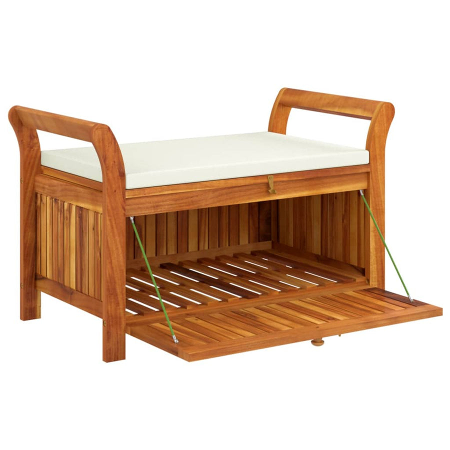 Tuinopbergbank Met Kussen 9 Cm Massief Acaciahout 91 x 50 x 60 cm Wit