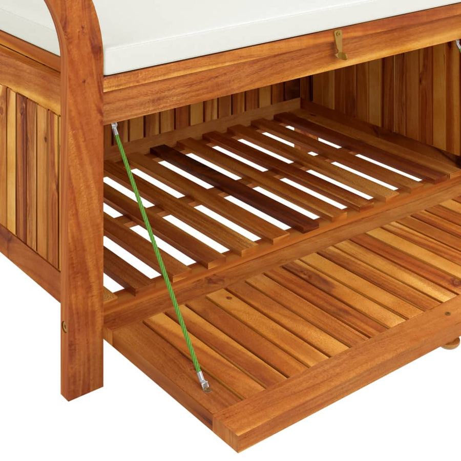 Tuinopbergbank Met Kussen 9 Cm Massief Acaciahout 91 x 50 x 60 cm Wit