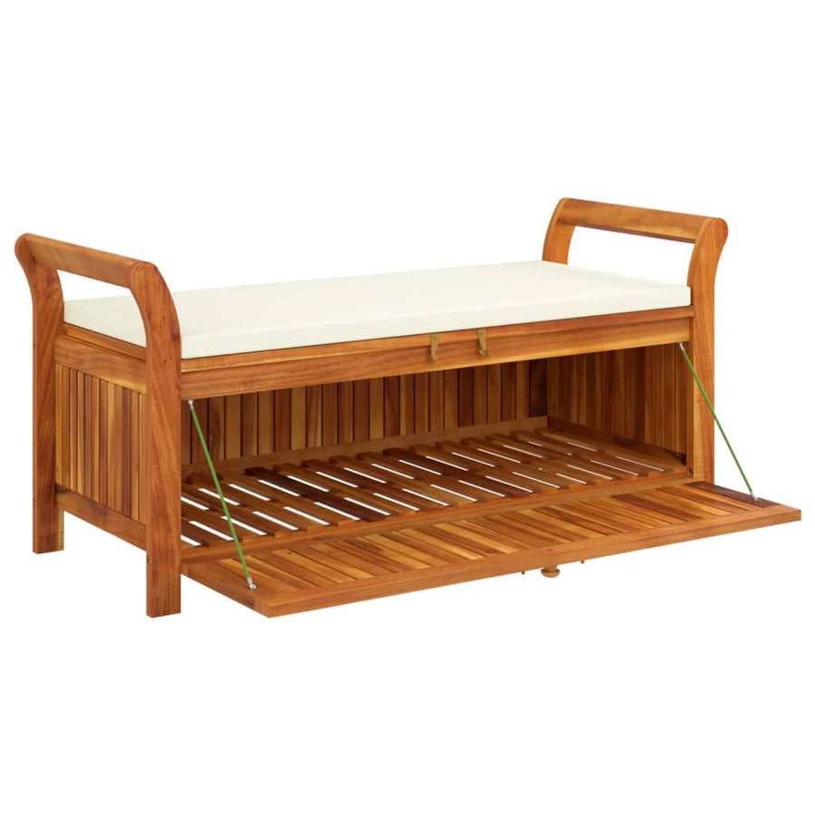 Tuinopbergbank Met Kussen 26 Cm Massief Acaciahout 126 x 50 x 60 cm Wit