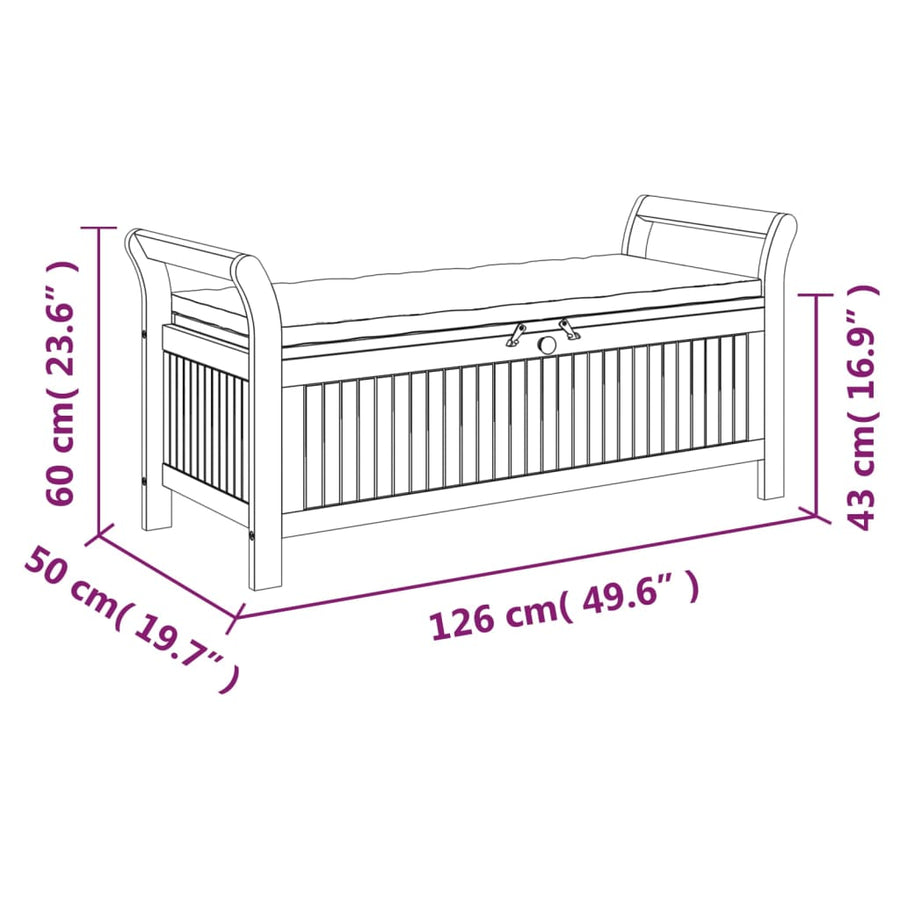 Tuinopbergbank Met Kussen 26 Cm Massief Acaciahout 126 x 50 x 60 cm Grijs
