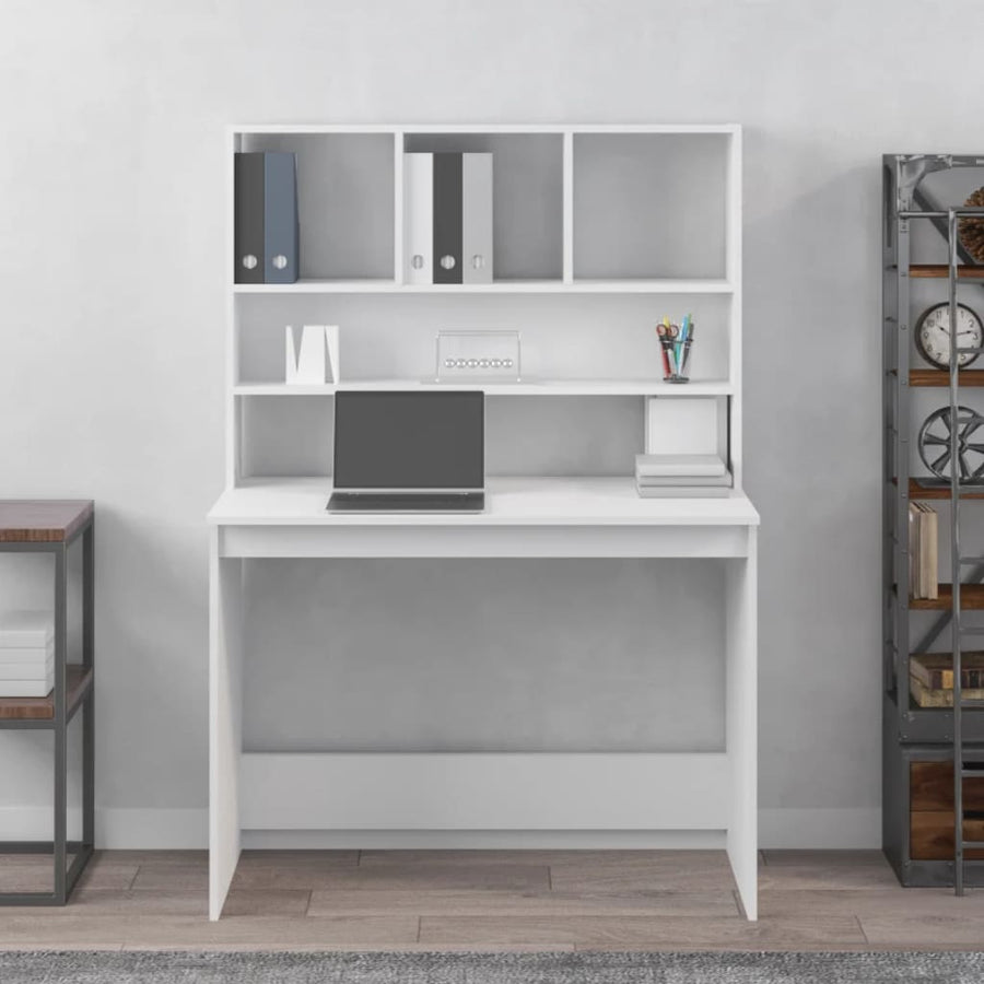 Bureau Met Schappen 102X45X148 Cm Bewerkt Hout Wit