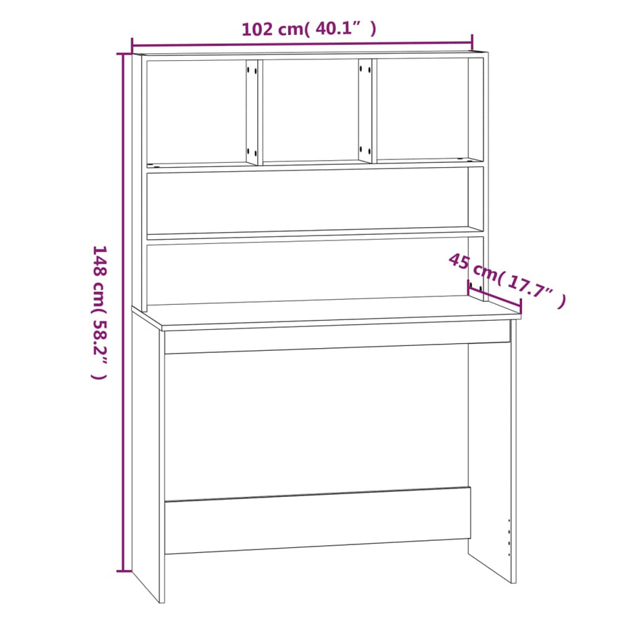 Bureau Met Schappen 102X45X148 Cm Bewerkt Hout Wit