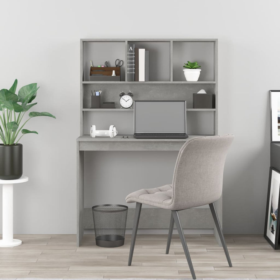 Bureau Met Schappen 102X45X148 Cm Bewerkt Hout Betongrijs
