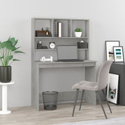Bureau met schappen 102x45x148 cm betongrijs bewerkt hout