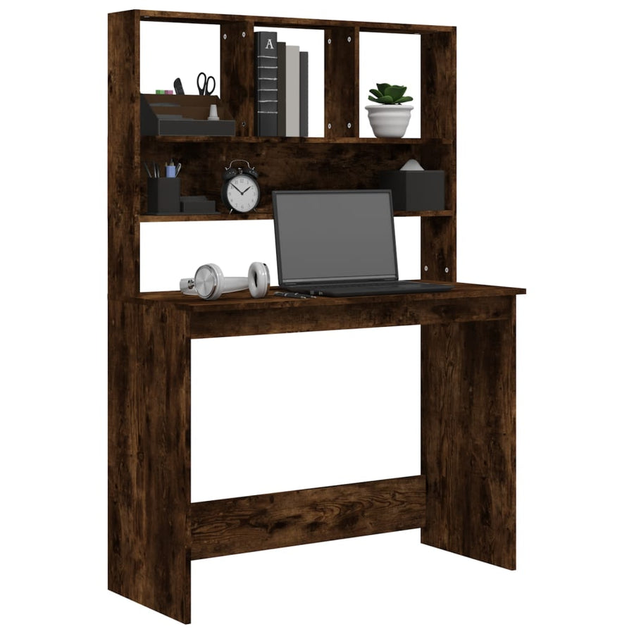 Bureau Met Schappen 102X45X148 Cm Bewerkt Hout Gerookt eiken